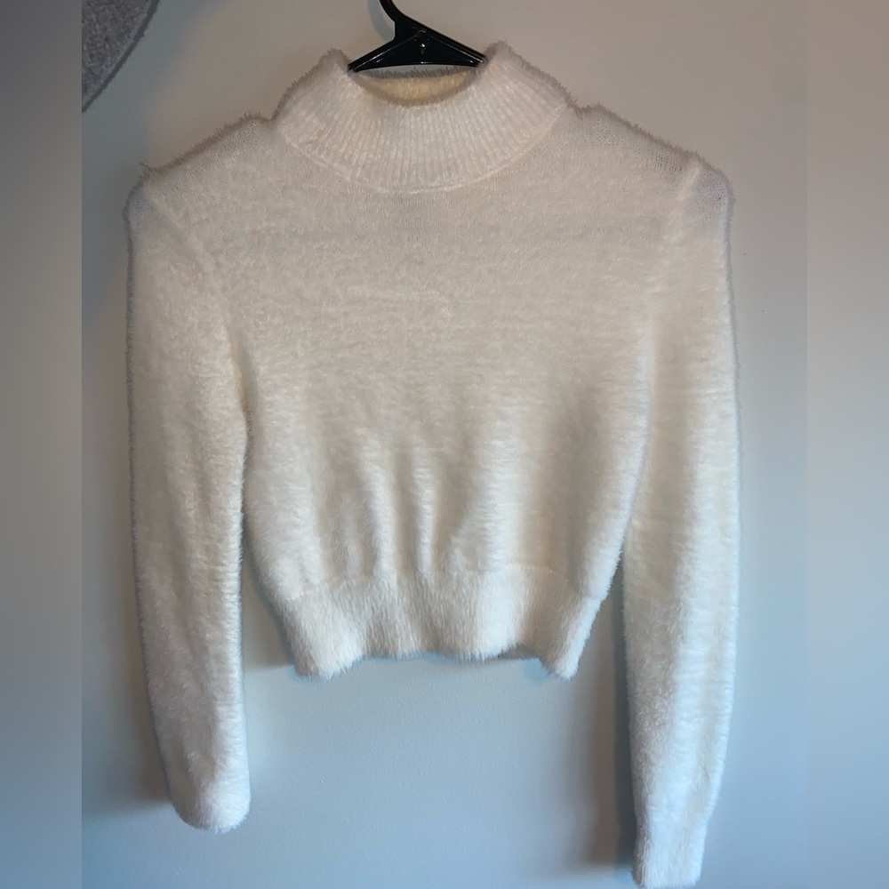 Forever 21 mock neck, cropped, fuzzy sweater